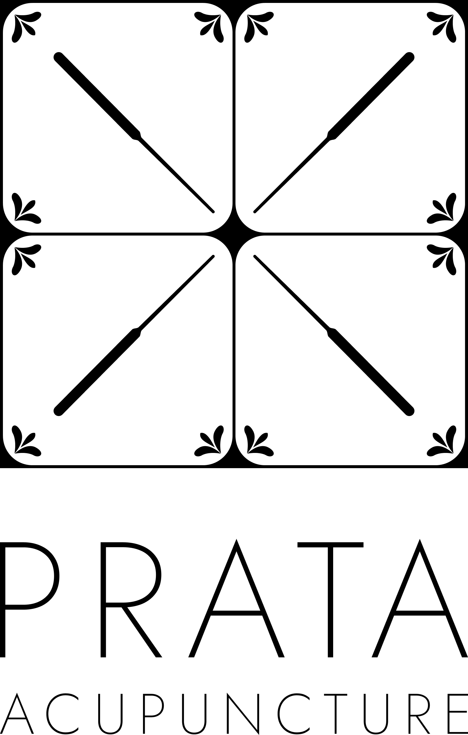 PRATA Acupuncture logo — a four-tile needle motif above the wordmark